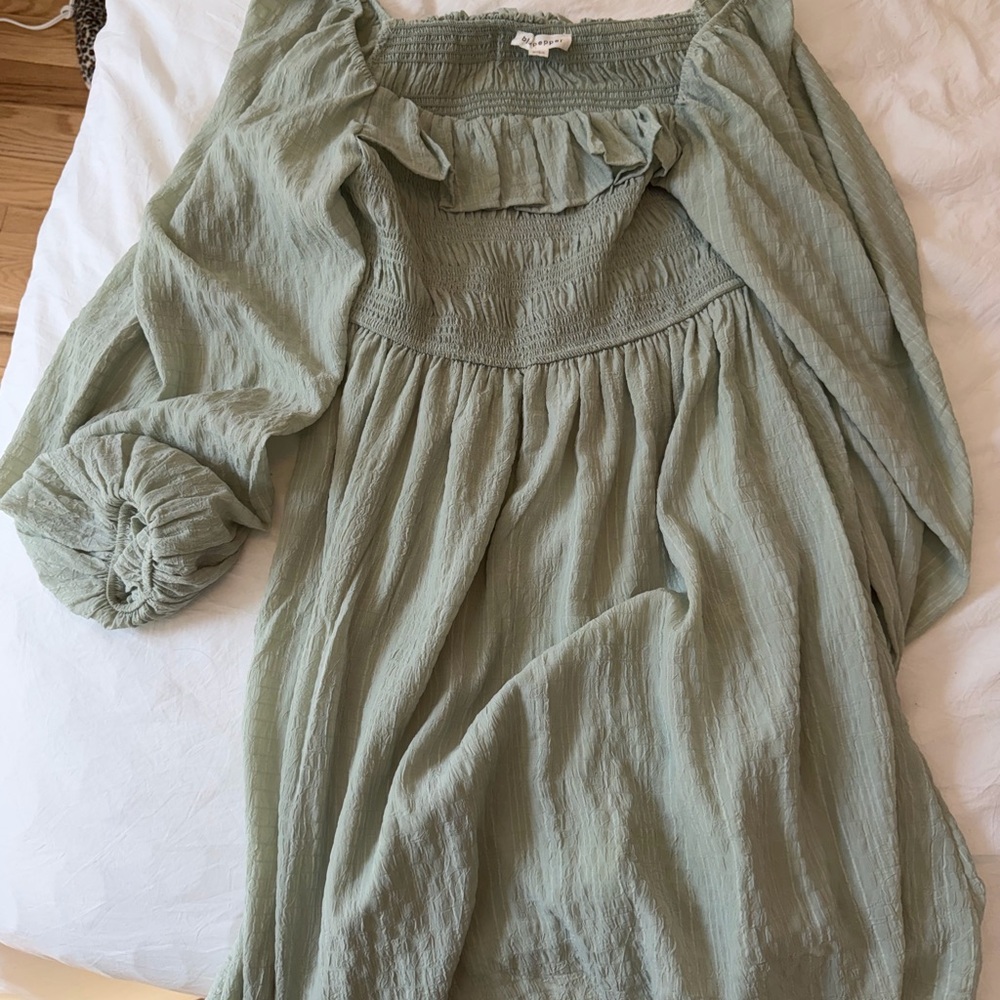 Smocked Off-Shoulder Peasant Top - Sage Green